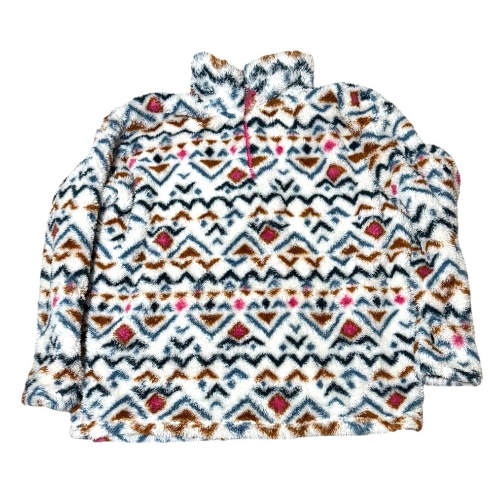 Eddie Bauer Sherpa Fleece Quarter Zip XXL Southwestern Outdoor Cozy Faux Fur 2XL